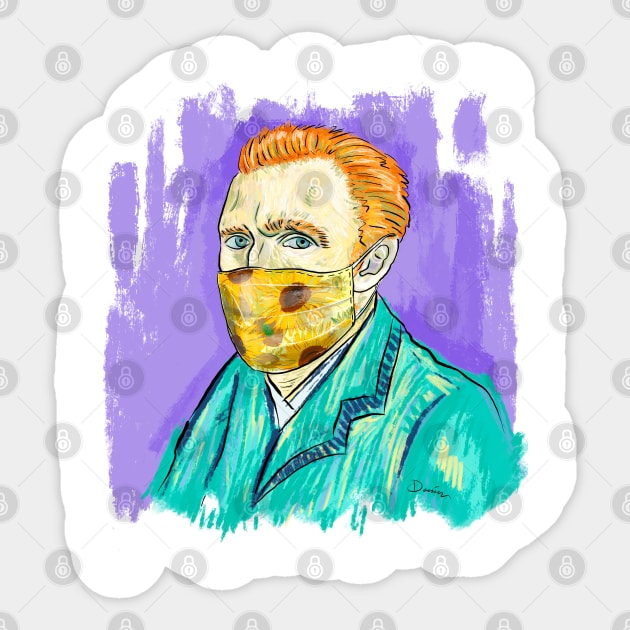Post-Impressionist Style Van Gogh Portrait with Sunflower Mask Sticker by denizko